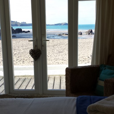 View from the dog friendly Lusty Glaze Beach chalet