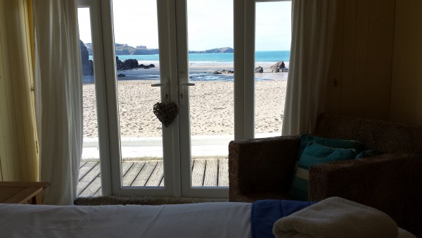 View from the dog friendly Lusty Glaze Beach chalet