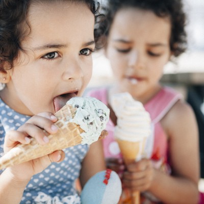 Children eating ice cream at Gylly Beach Cafe