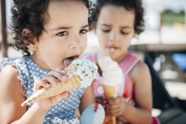 Children eating ice cream at Gylly Beach Cafe