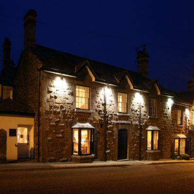 Arundell Arms Hotel in Devon at night