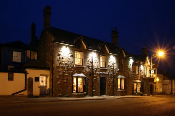 Arundell Arms Hotel in Devon at night