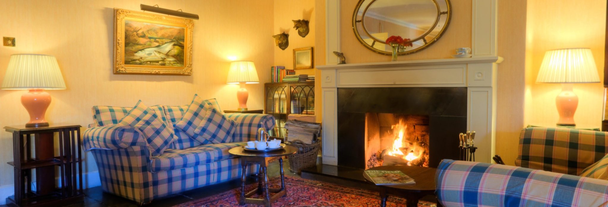 Arundell Arms Hotel lounge with open fire