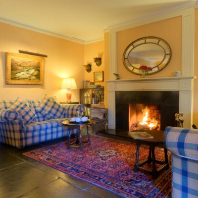 Arundell Arms Hotel lounge with open fire