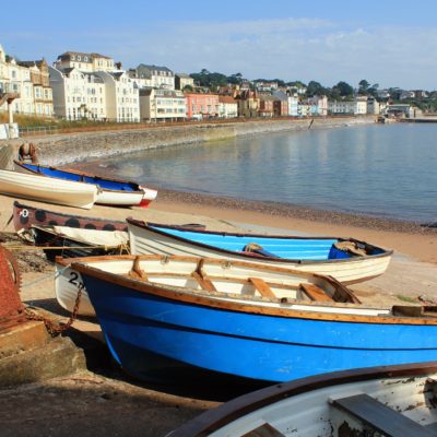 Boats on Dawlish Warren Beach in Devon