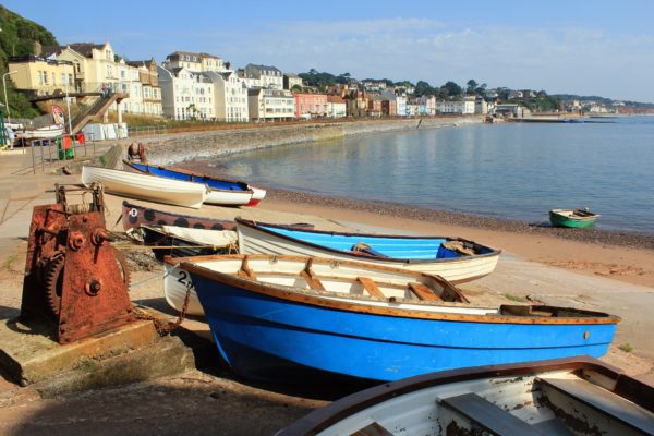 Boats on Dawlish Warren Beach in Devon