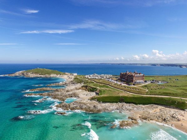 Aerial view of The Headland Hotel in Newquay